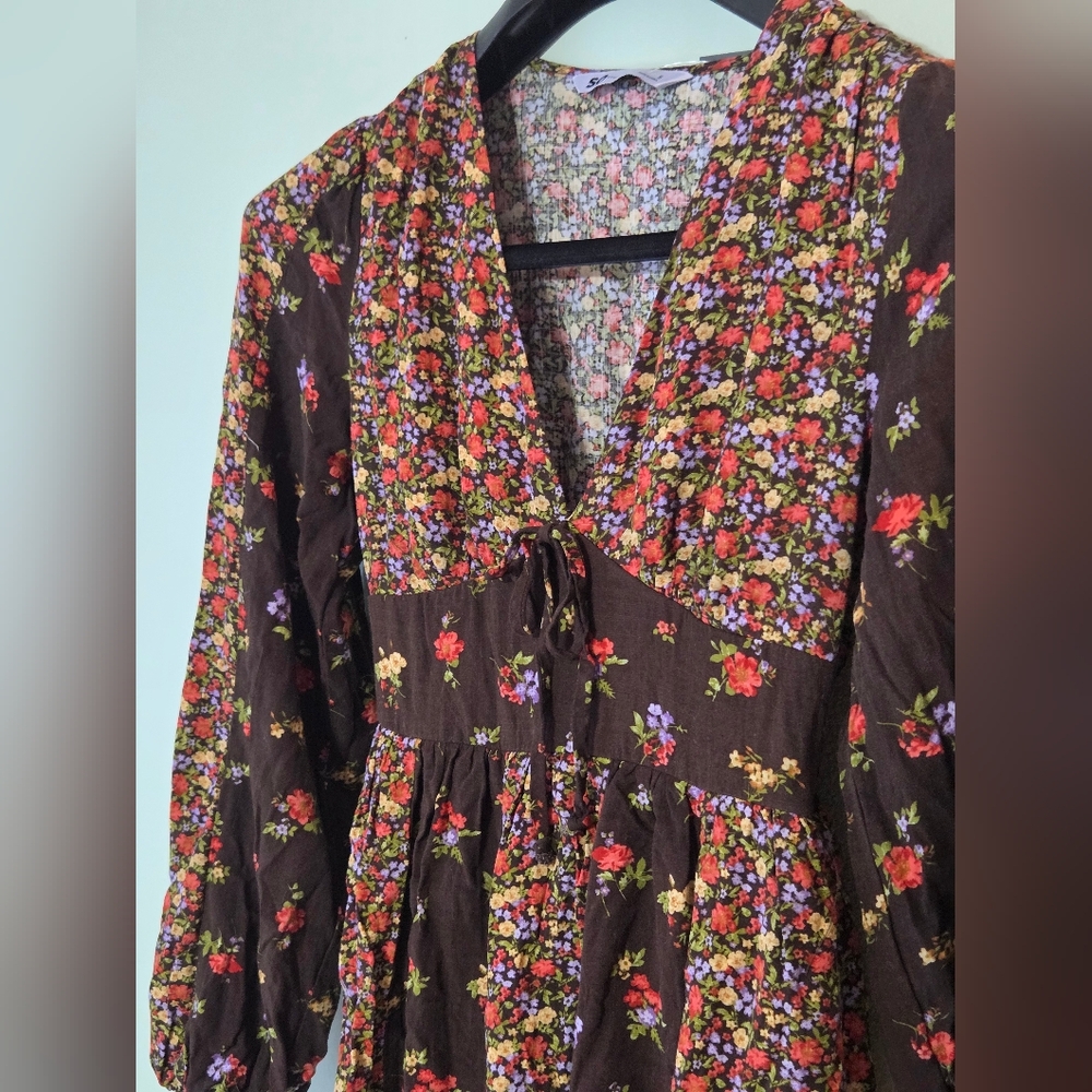 SO Goods for Life Floral Prarie Boho Long Sleeve A-line-Empire Waist Minidress S - Picture 6 of 12